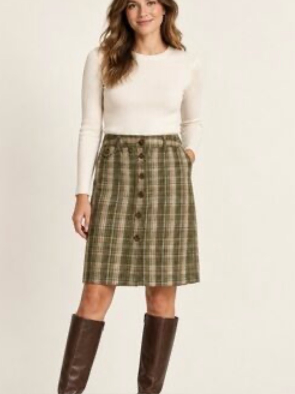 Liz Claiborne plaid straight skirt Size 8 100% cotton Olive green Preppy